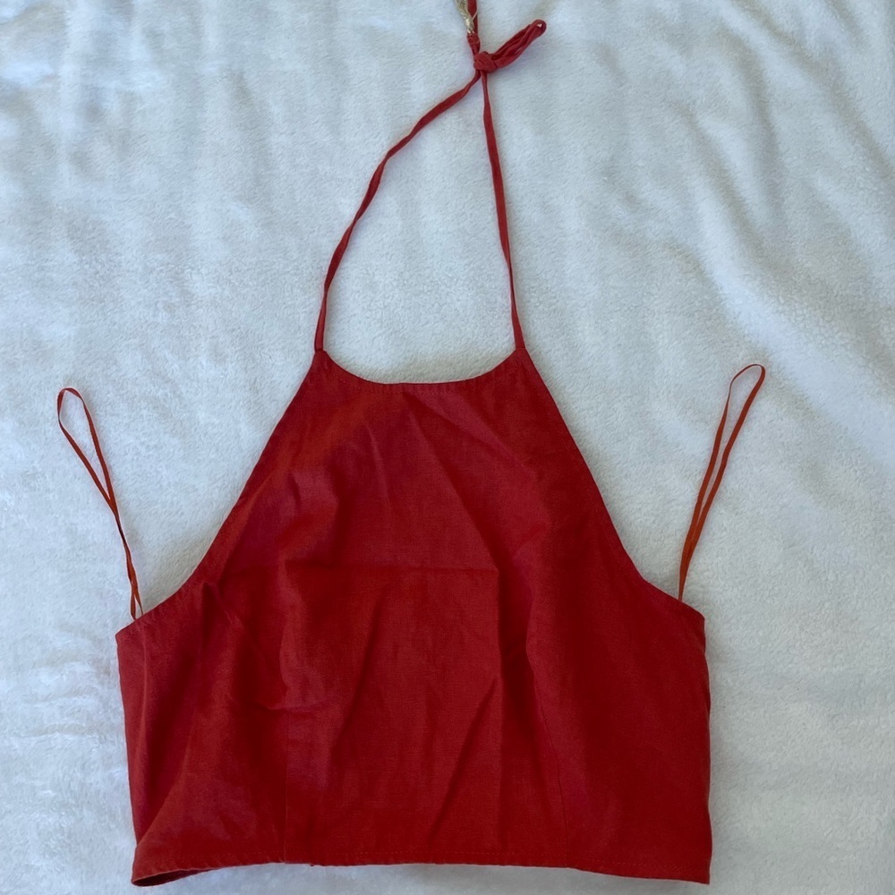 House of Harlow 1960 Terracotta Reddish Linen Smocked Top